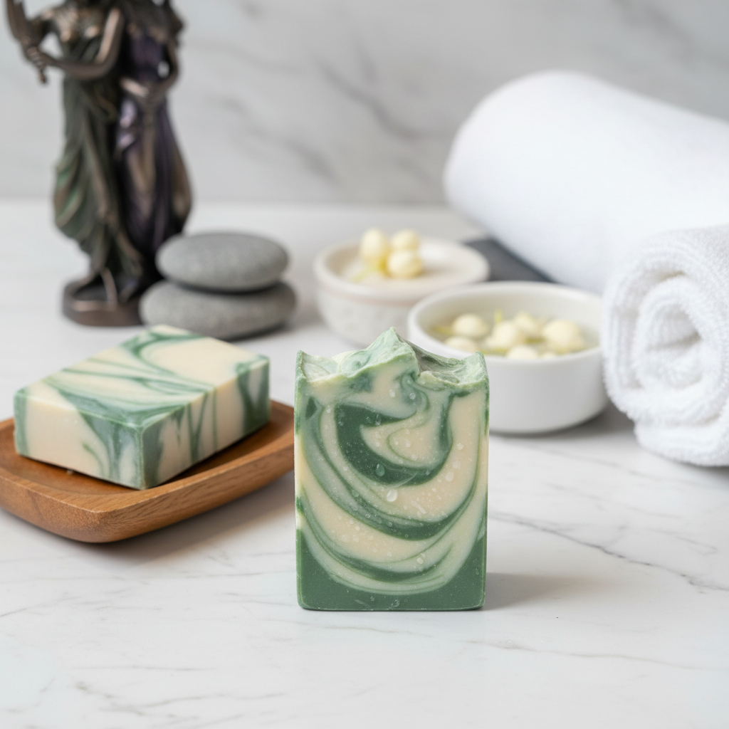 Green swirl soap minimalist spa background