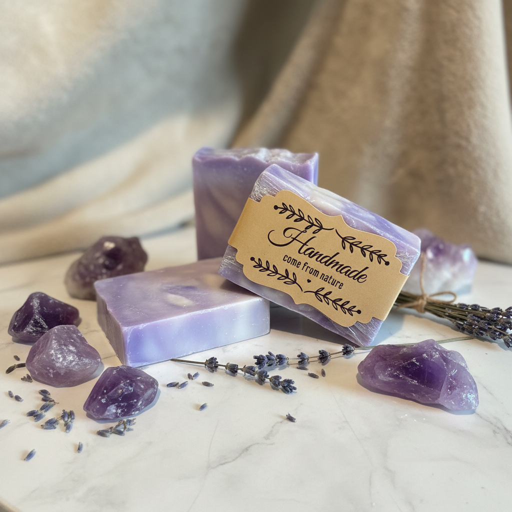 Lavender soap - marble and crystals