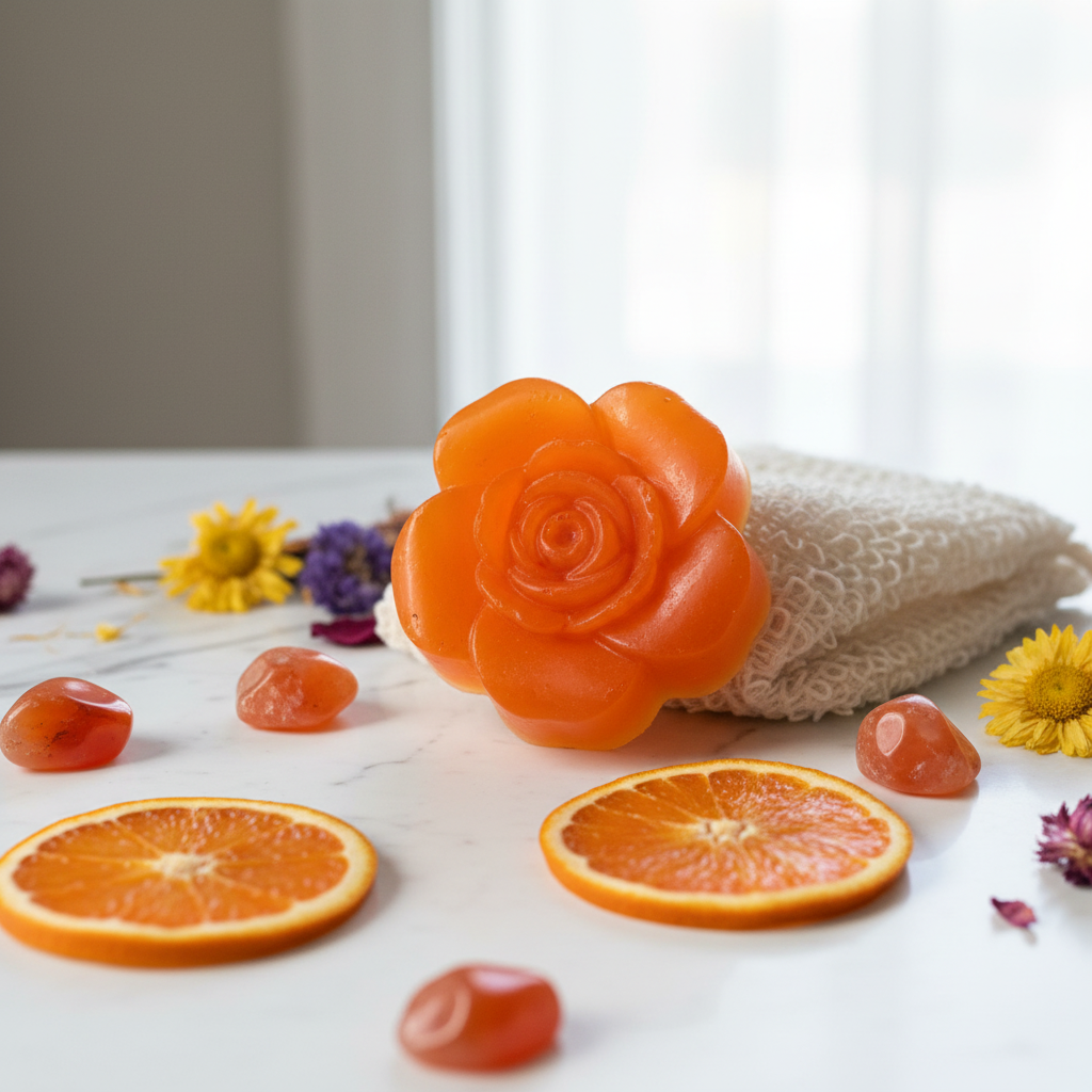 Orange rose soap - marble and crystals
